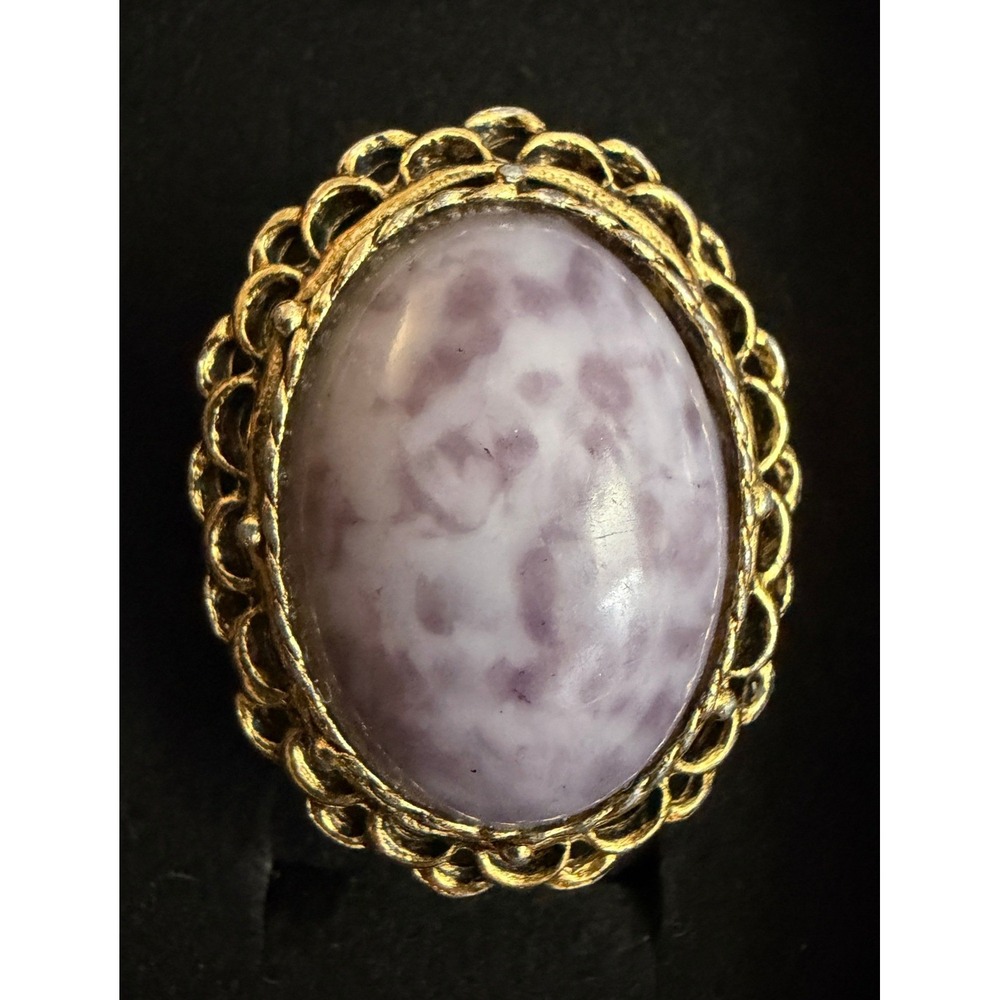 Vintage Ring Lavender Gold Tone Adjustable Victorian Revival READ